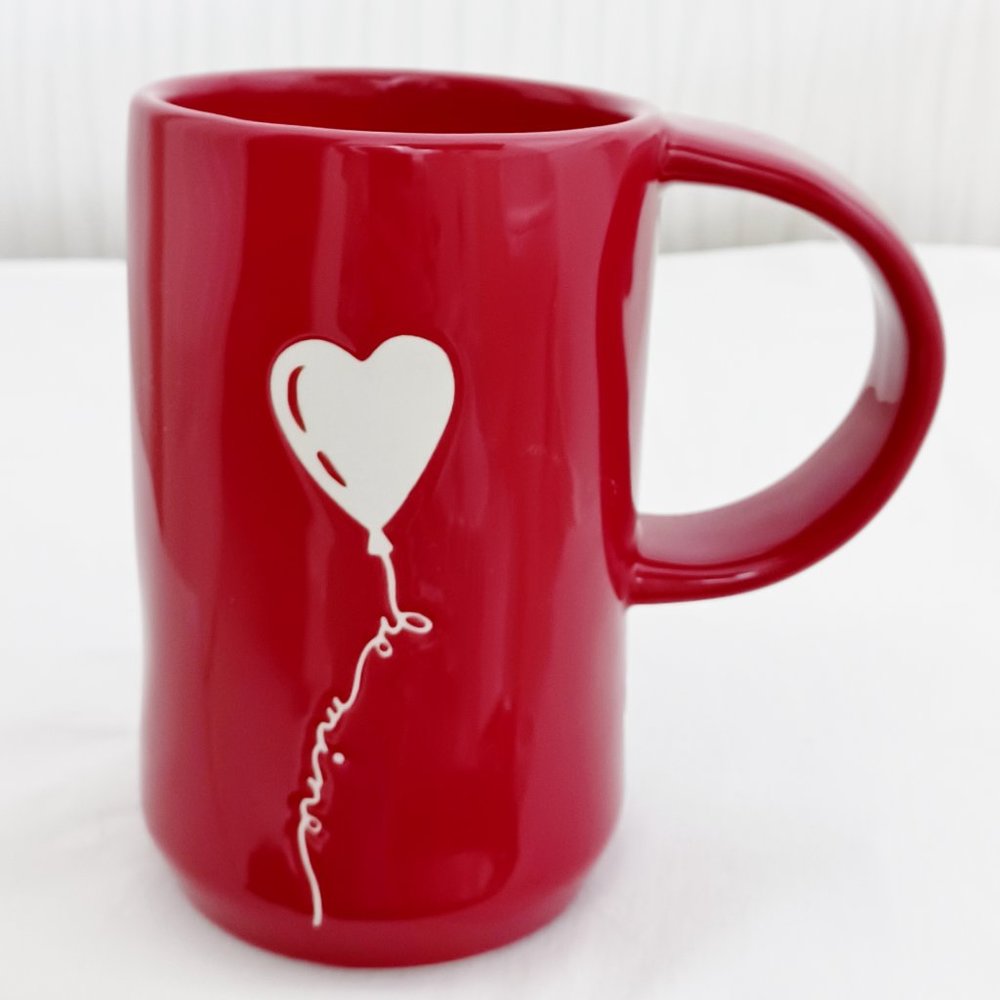 Rae Dunn Solid Red Heart Balloon Tall Mug Cup
